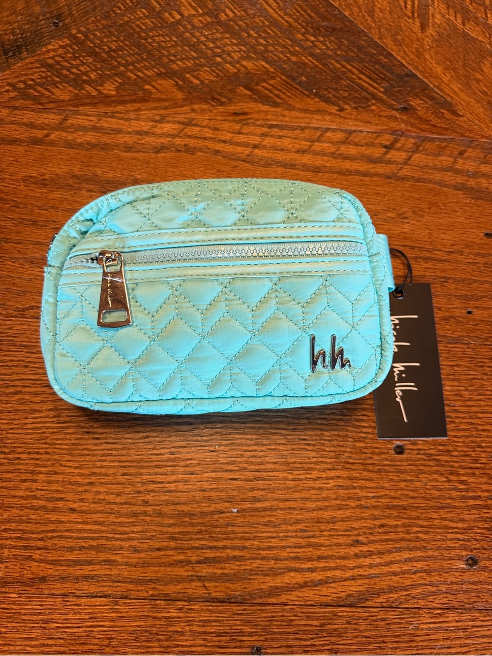 NWT Nicole Miller Quilted Aqua Belt Bag